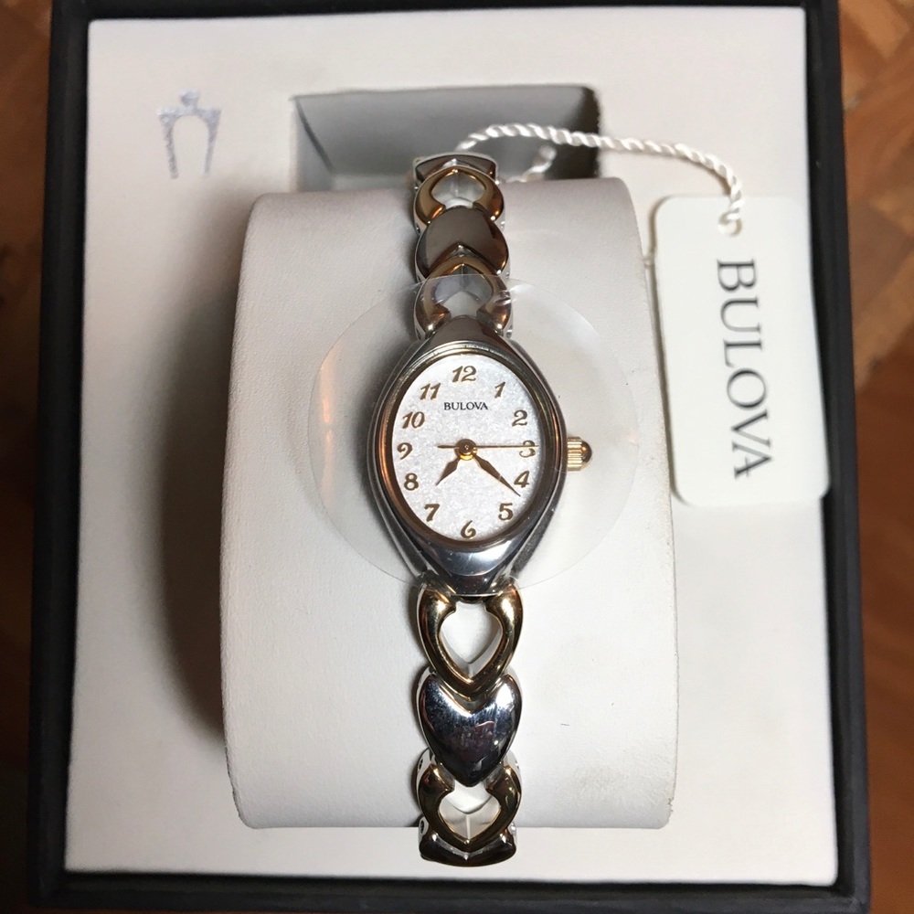 Bulova white patterned bracelet watch 98V02